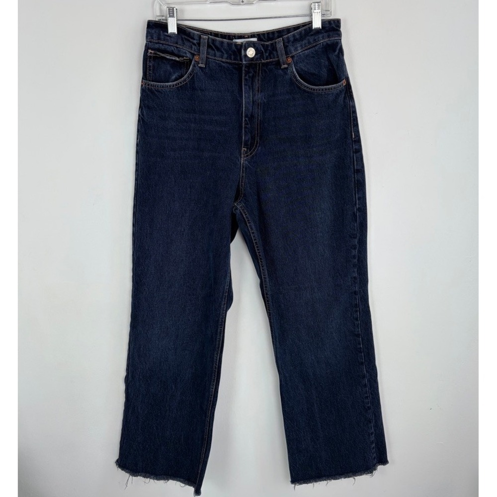 Zara‎ Straight Leg Jeans High Rise Dark Wash Rigid Denim Classic Clean Girl 10